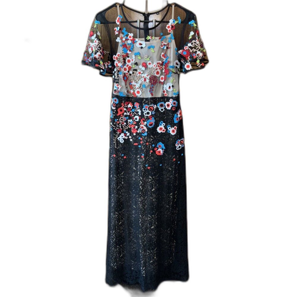 Floral Embroidered Black Maxi Dress
